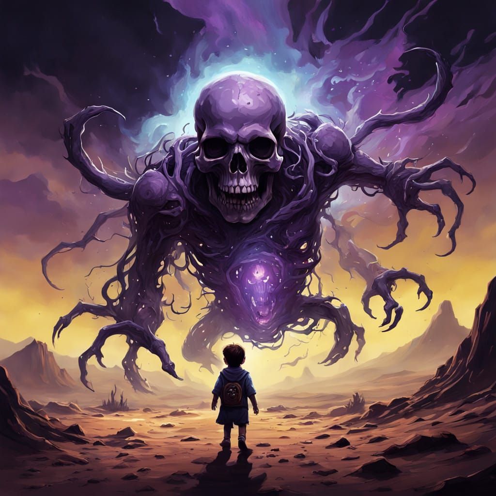 Dark Fantasy Skull Creature Emerges from Another Dimension