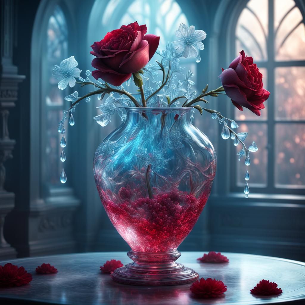 Magical Ruby Rose in Crystal Vase