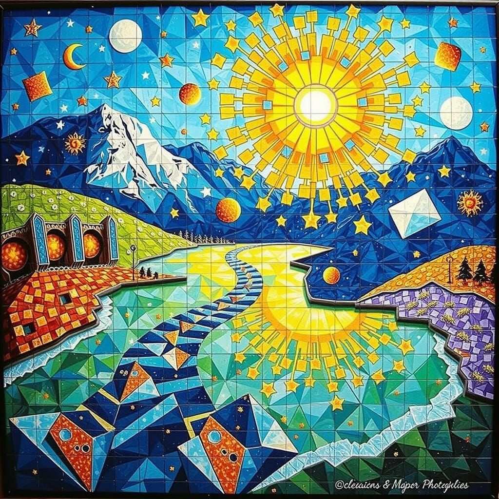 Hyper-Realistic 3D Mosaic Pointy Triangle