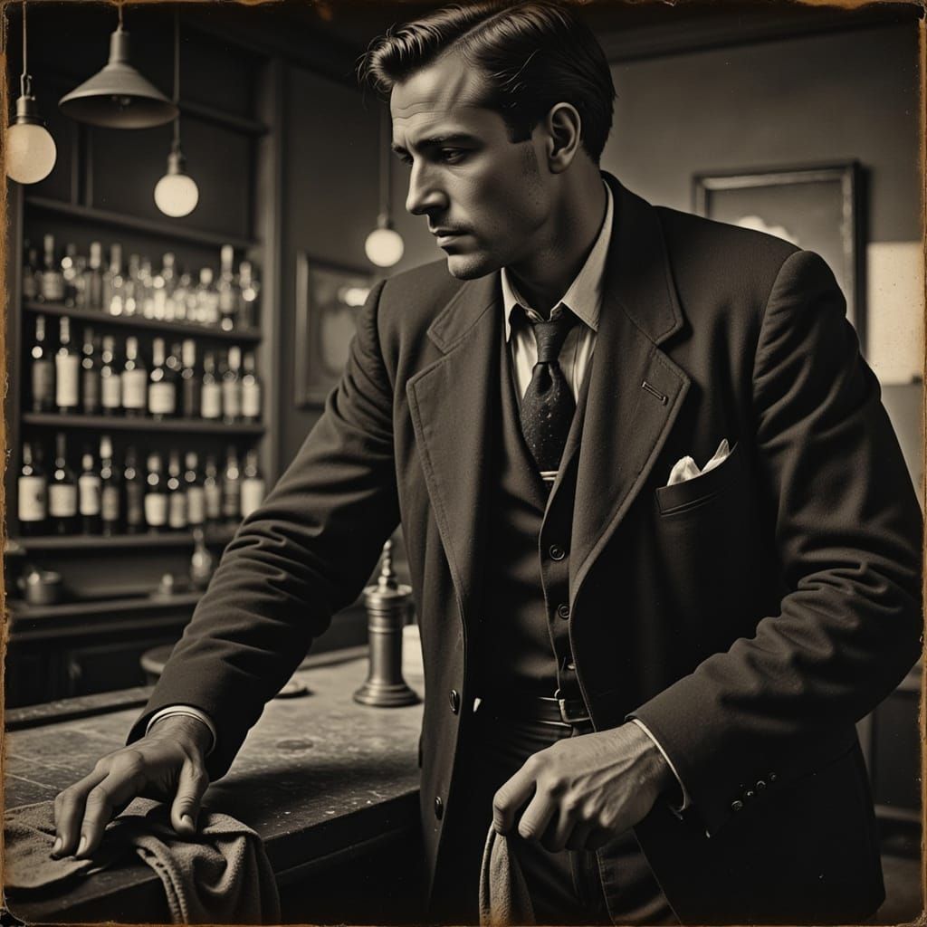 Moody Bartender in a Smoky Bar