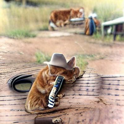 Cowboy Cat Plays Harmonica in the Wild West