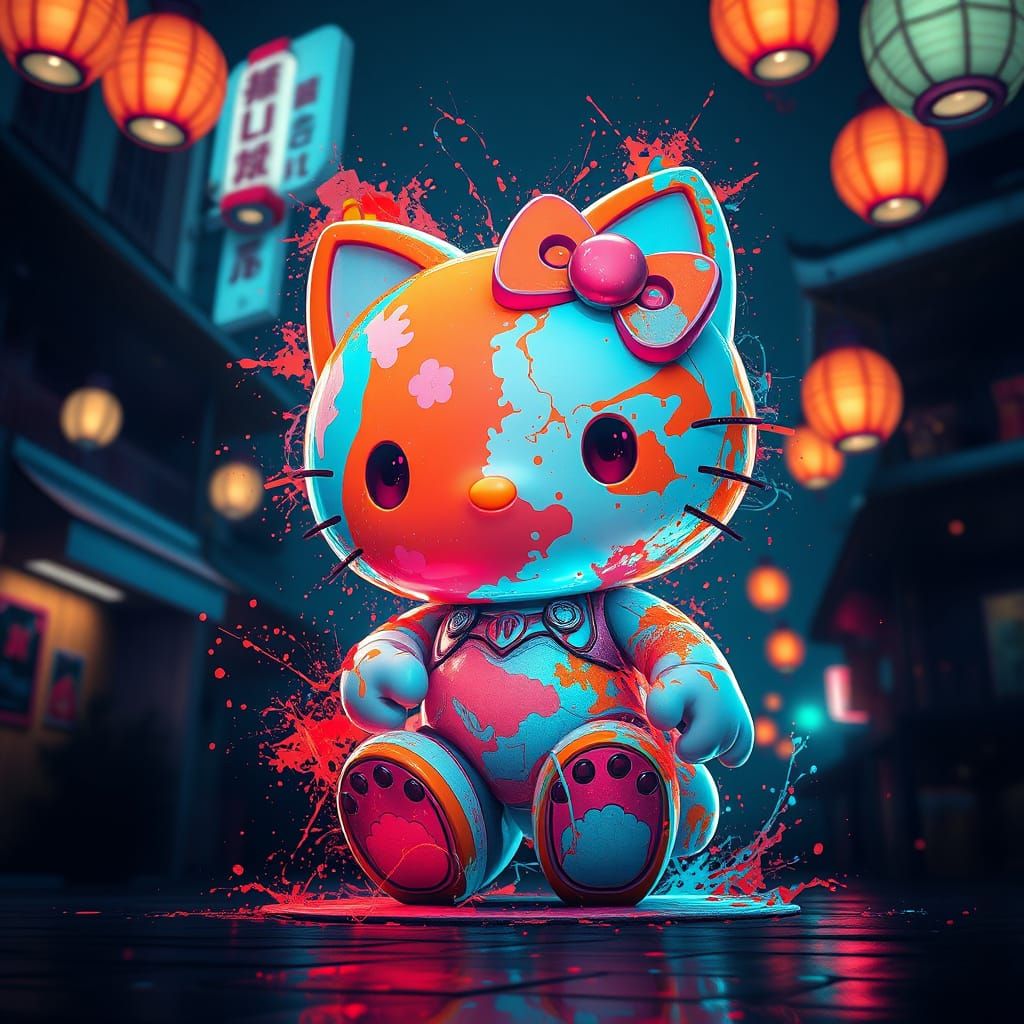 Hello Kitty Concept Art in Orange and Teal