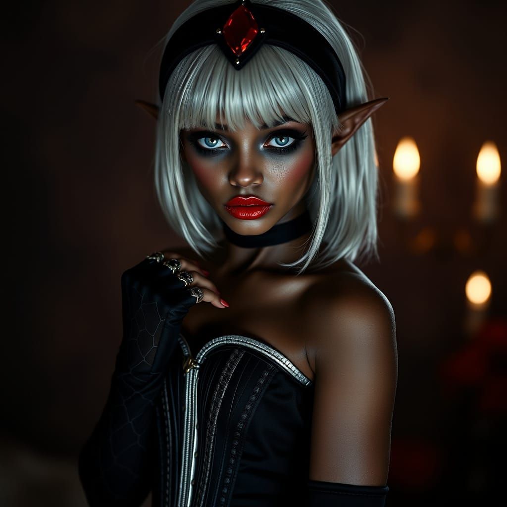 Ethereal Elf Female in Moody, High-Fashion Portrait