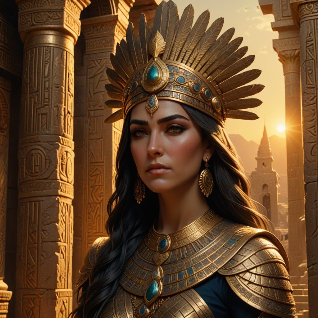 Queen Semiramis in Ancient Temple: Fantasy Art