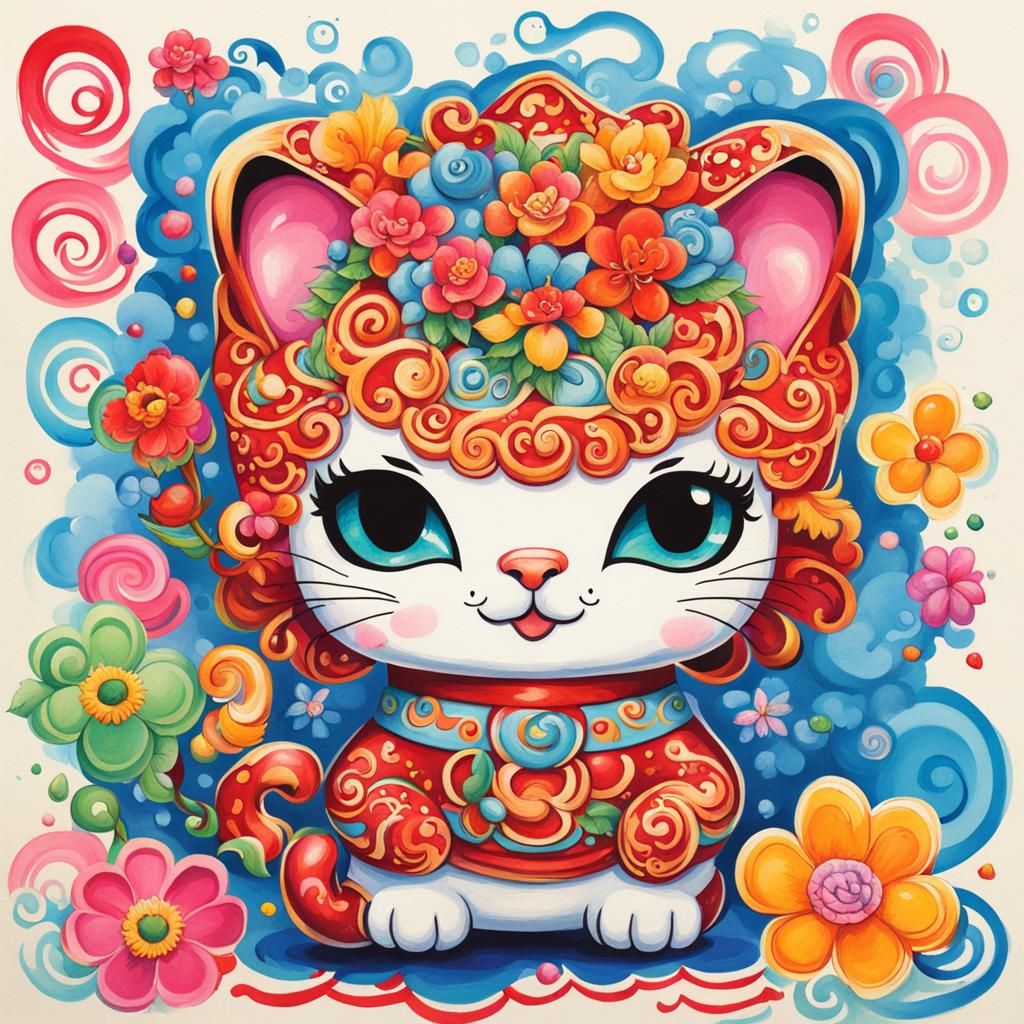 Maneki Neko Betty Boop in Gouache Style