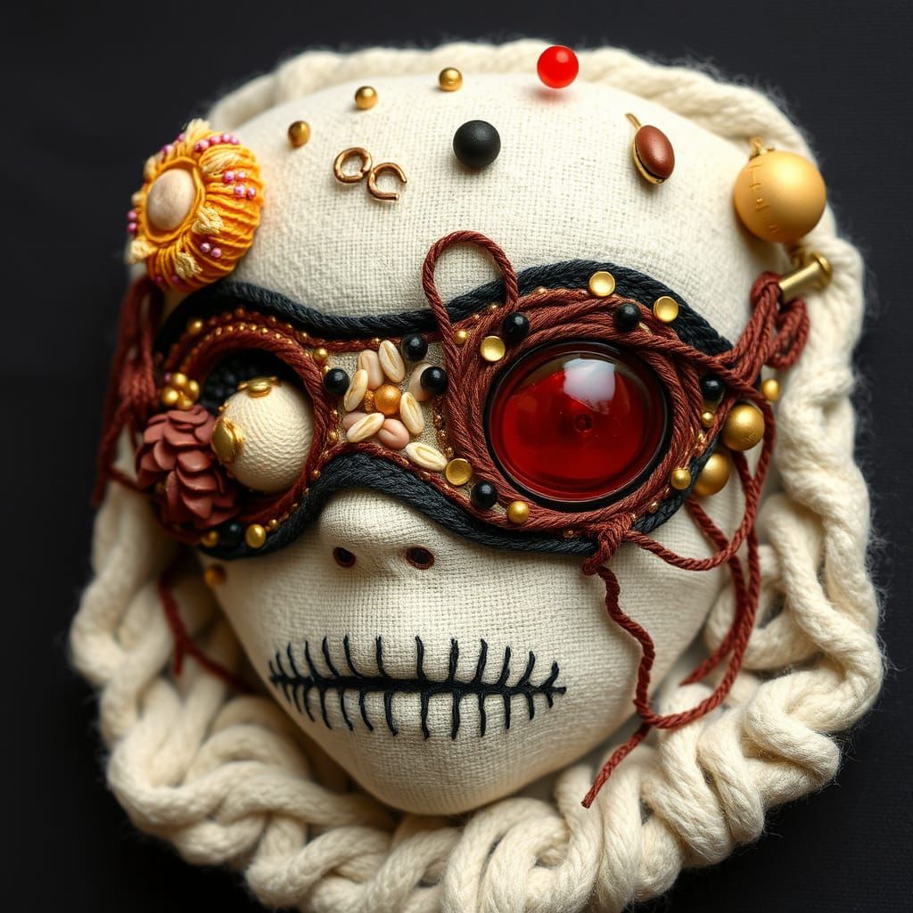 Eerie 3D Masked Face with Embroidery and Sequins