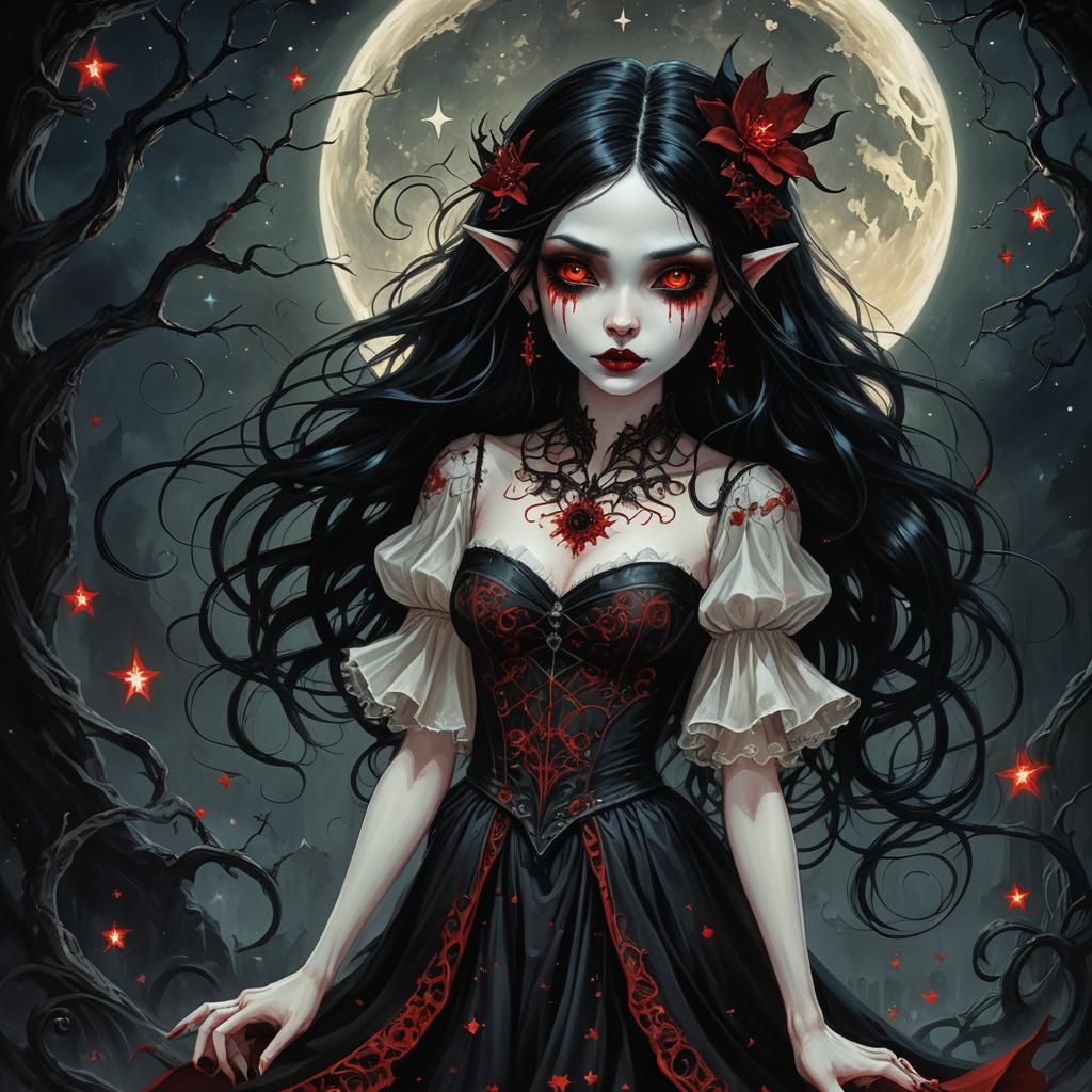 Vampire Pixie Girl with Bioluminescent Stars