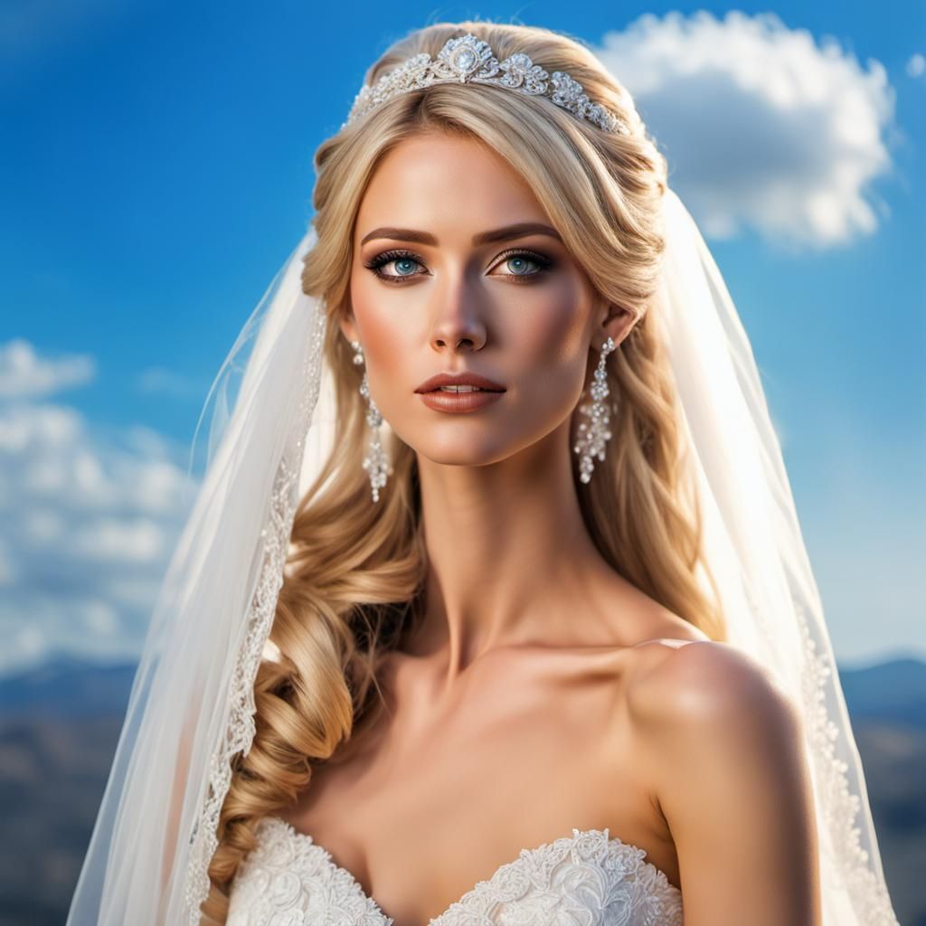 Blonde Woman in Wedding Dress Portrait, 8k
