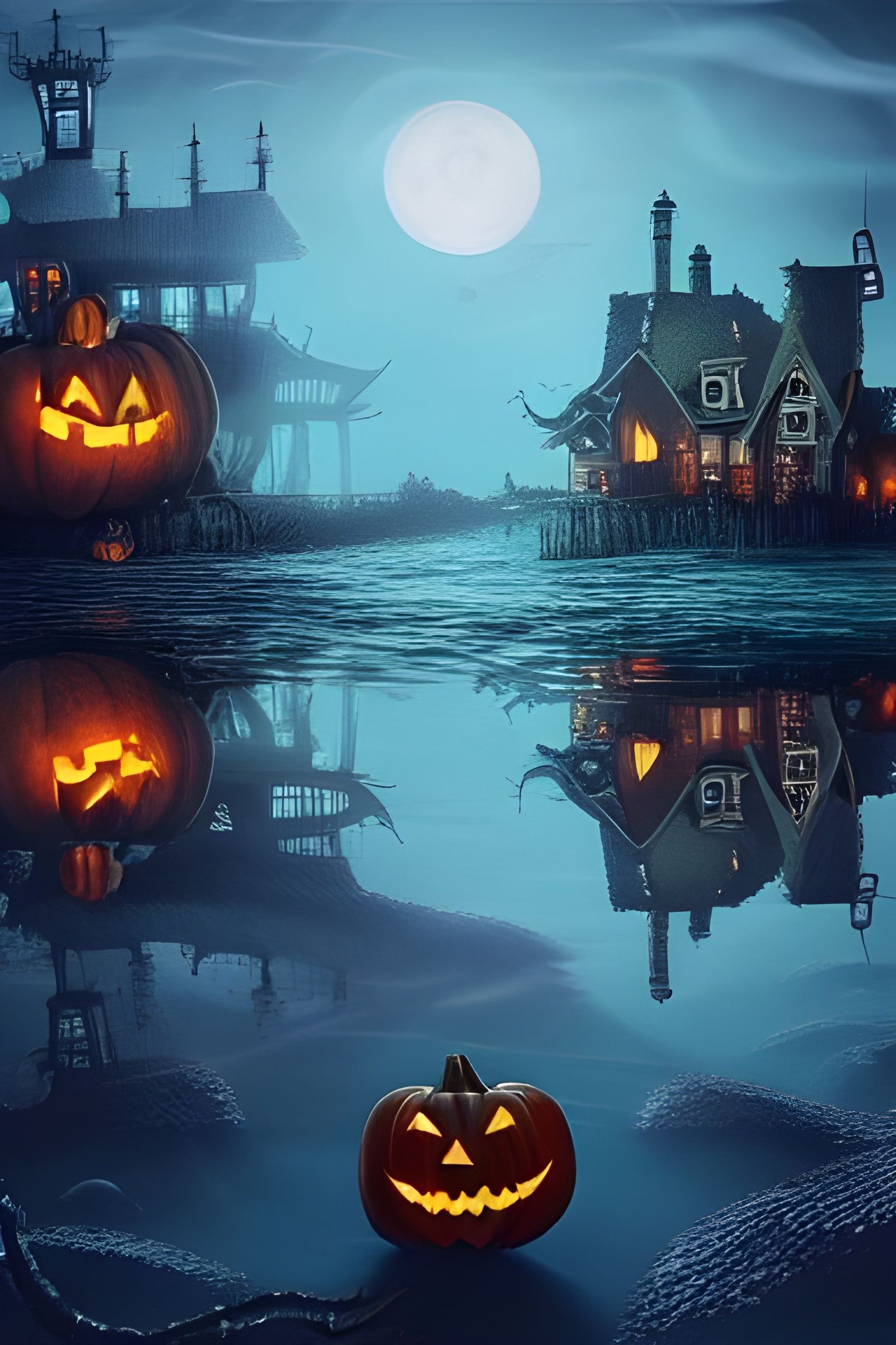 Underwater Halloween Village in Biopunk Style