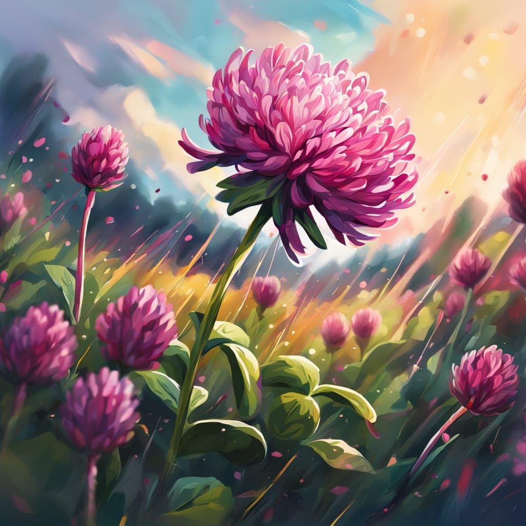 Vibrant Red Clover in Detailed Splash Art Style