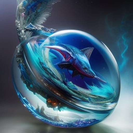 Magical Bubble Shark: Intricate Ink Flow Art