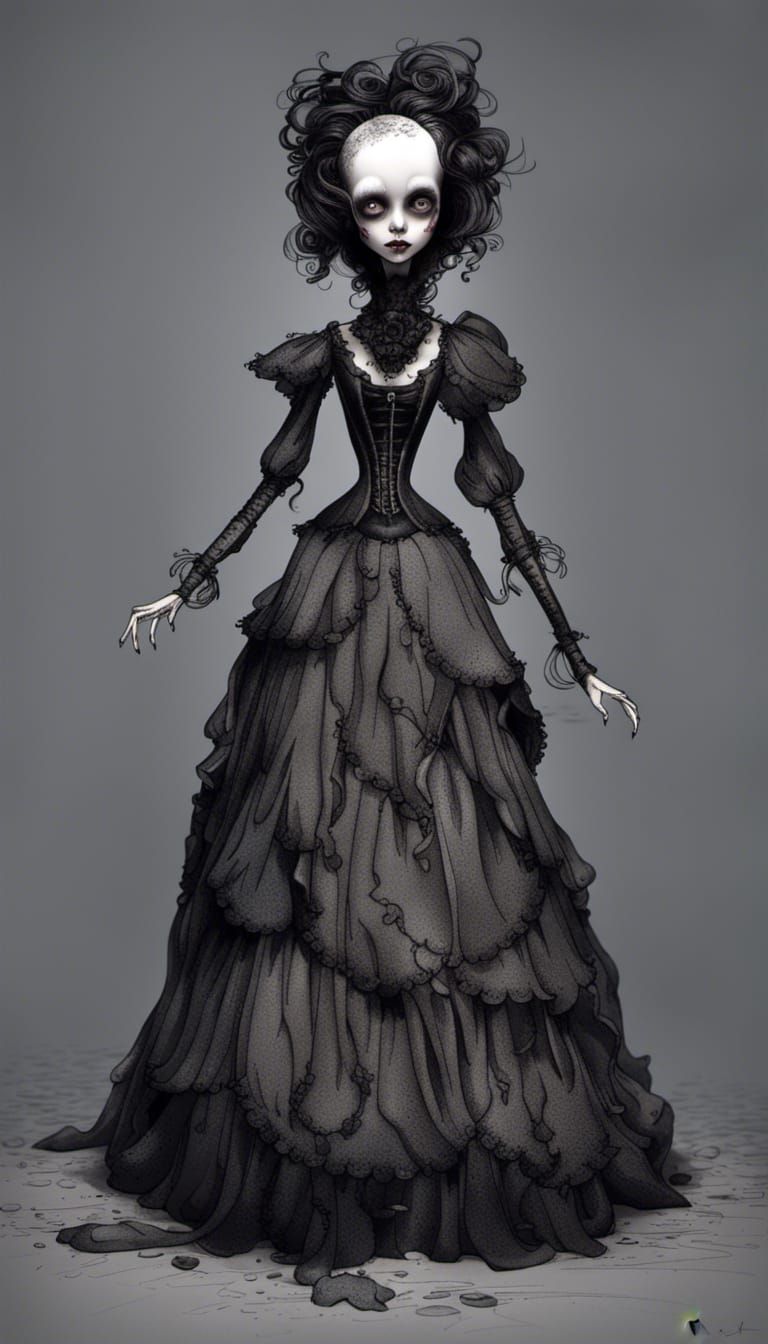 Victorian Vampire Porcelain Doll in Burtonesque Style