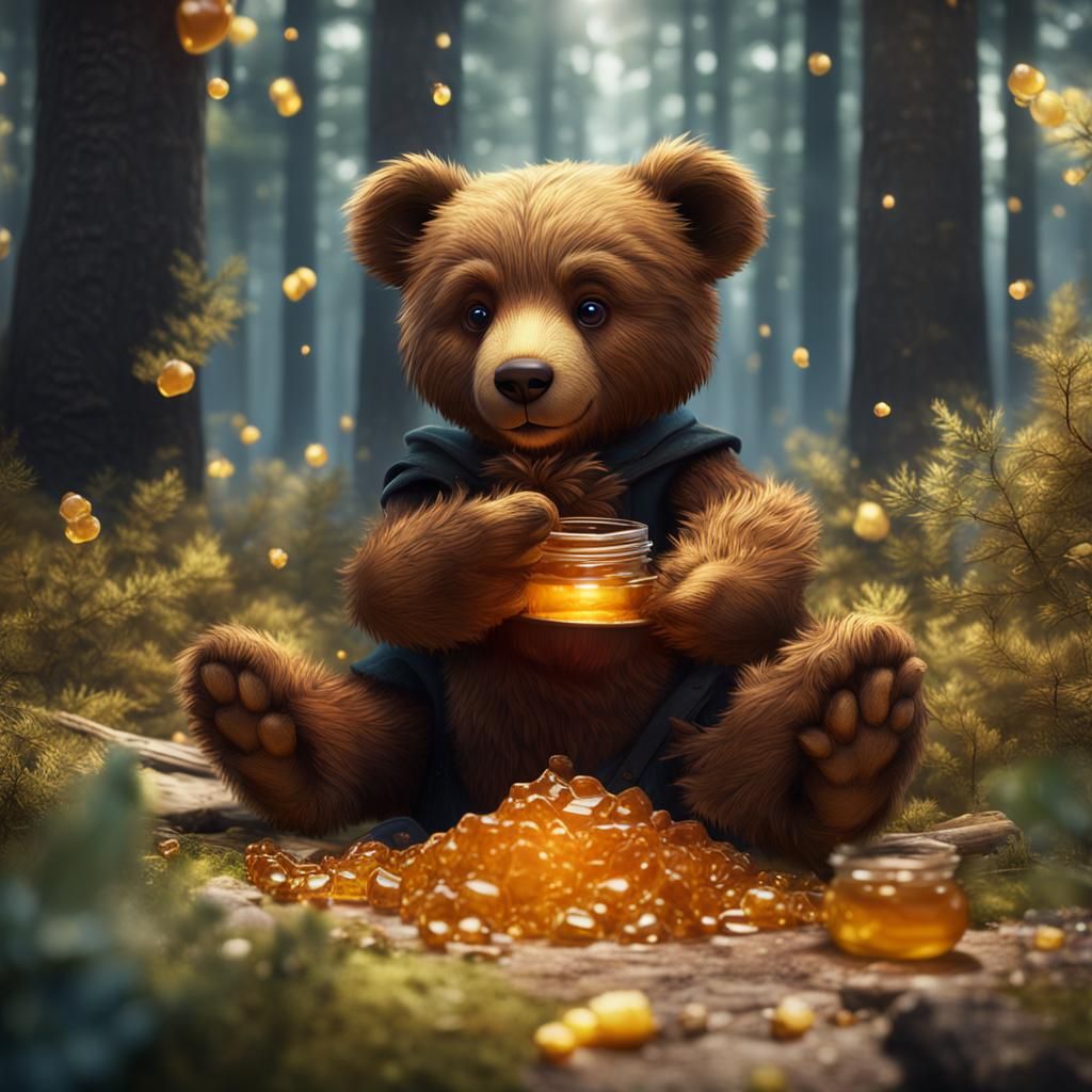 Cute Teddy Bear in Polish Forest, Detailed Matte Painting