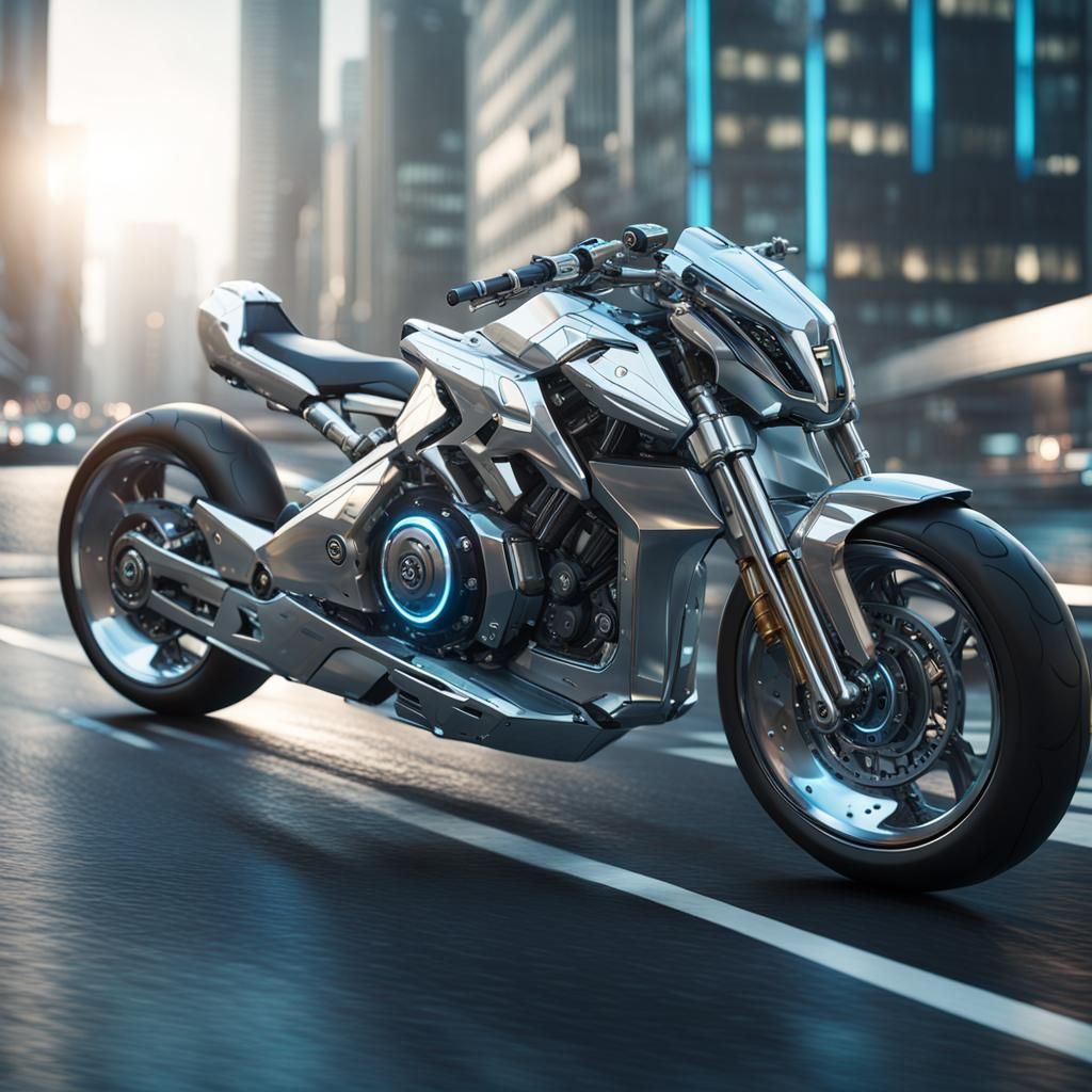 Futuristic Silver Motorcycle in 3D Cinematic Style
