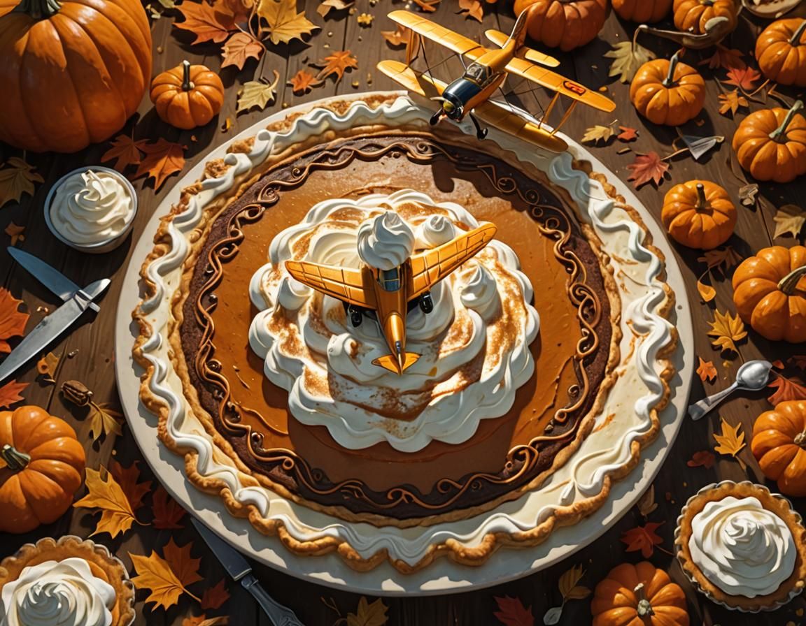 Vibrant Fantasy Concept Art: Whipped Cream Plane Over Pumpki...