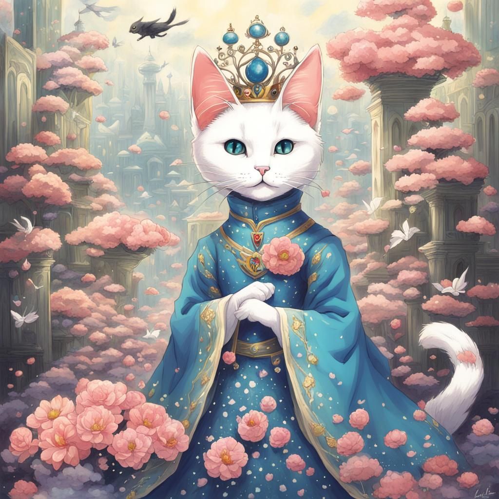 Surreal Cat Princess in Anime Style