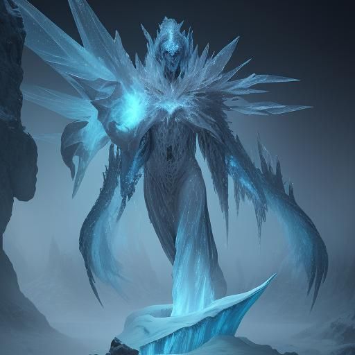 Blue Ice Demon Radiating in Snow Crystal Vortex