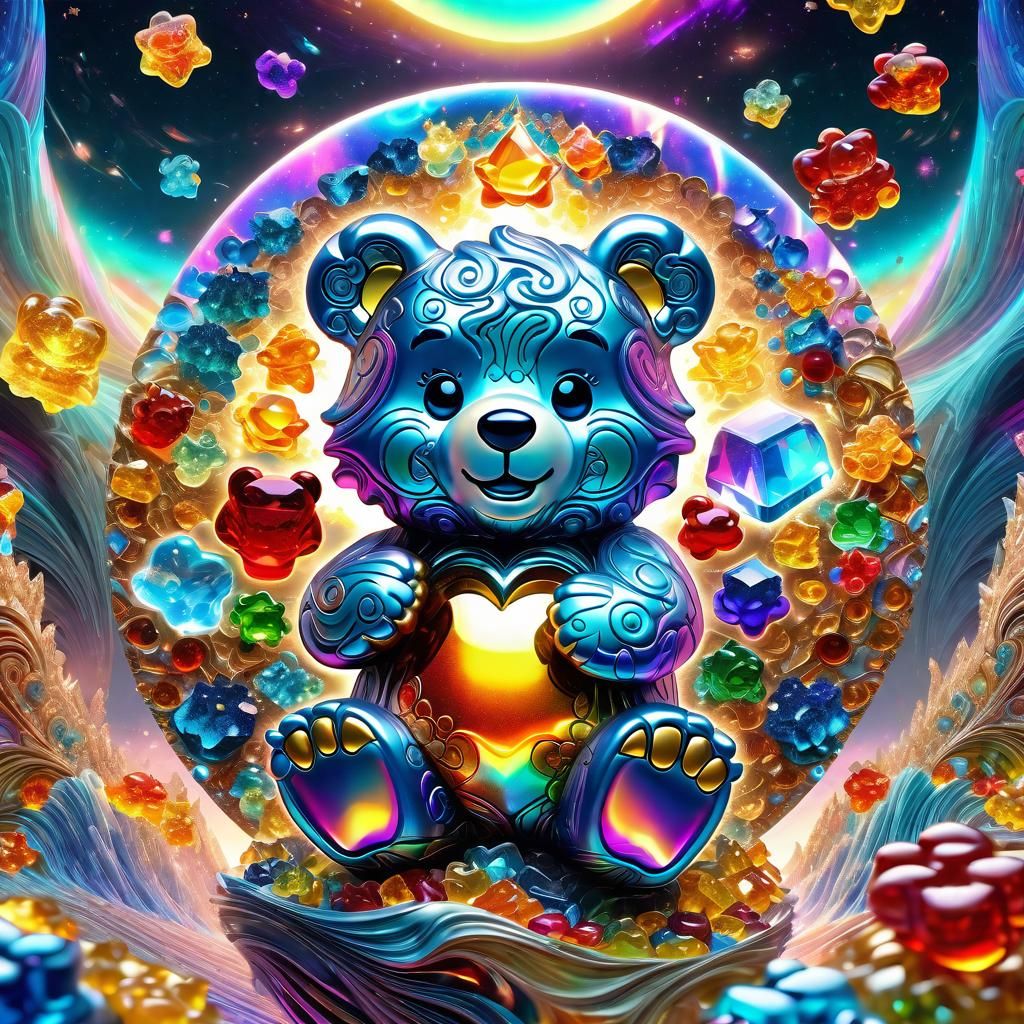 Angelic Gummi Bears in Holographic Cosmic Illustration