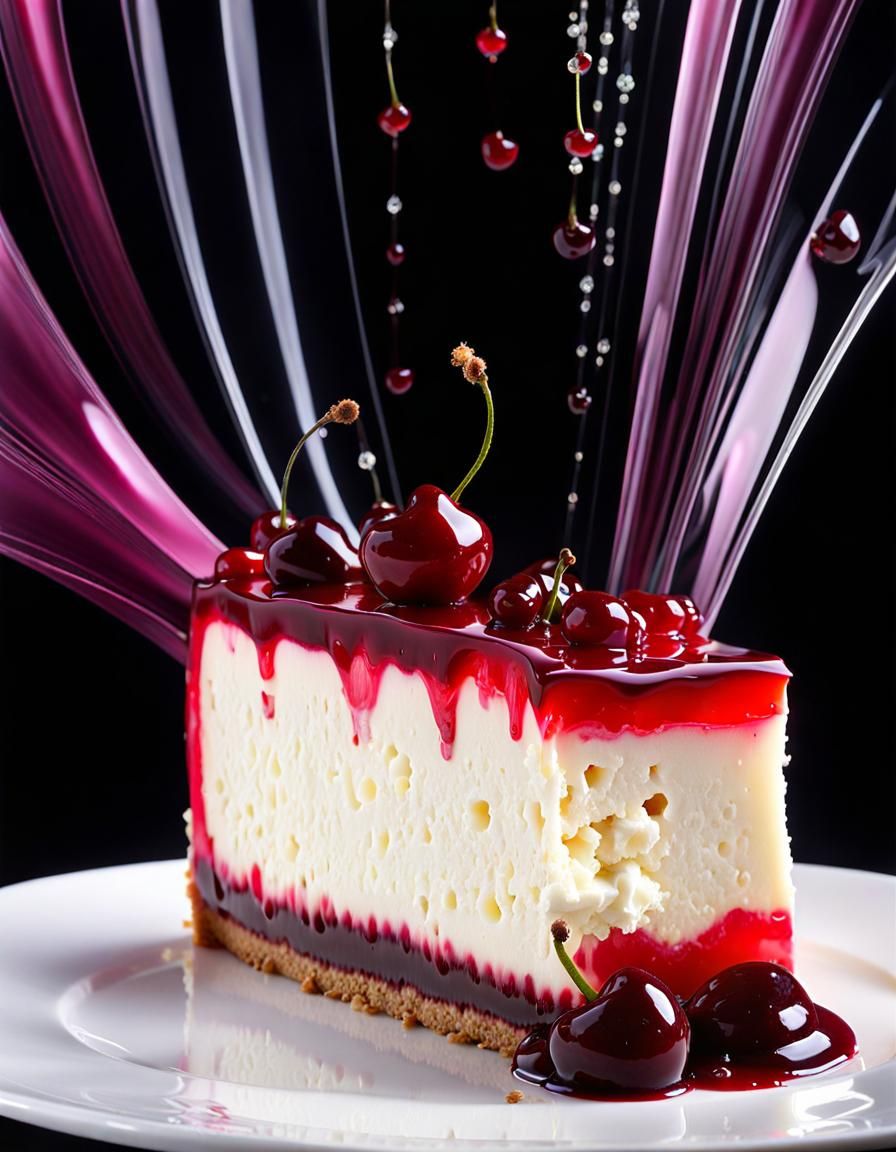 Hyperrealistic Cherry Cheesecake with Glossy Jelly Topping