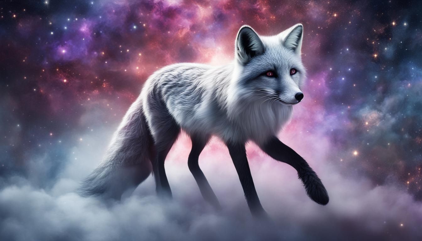 Ethereal Silver Fox Walks Through Starry Space