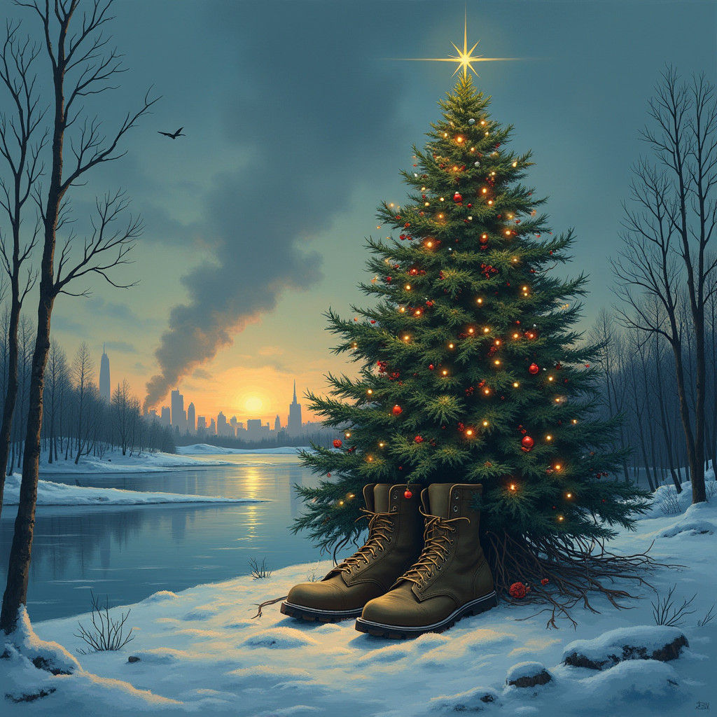 Winter Peace: Christmas Tree Amidst War Ruins