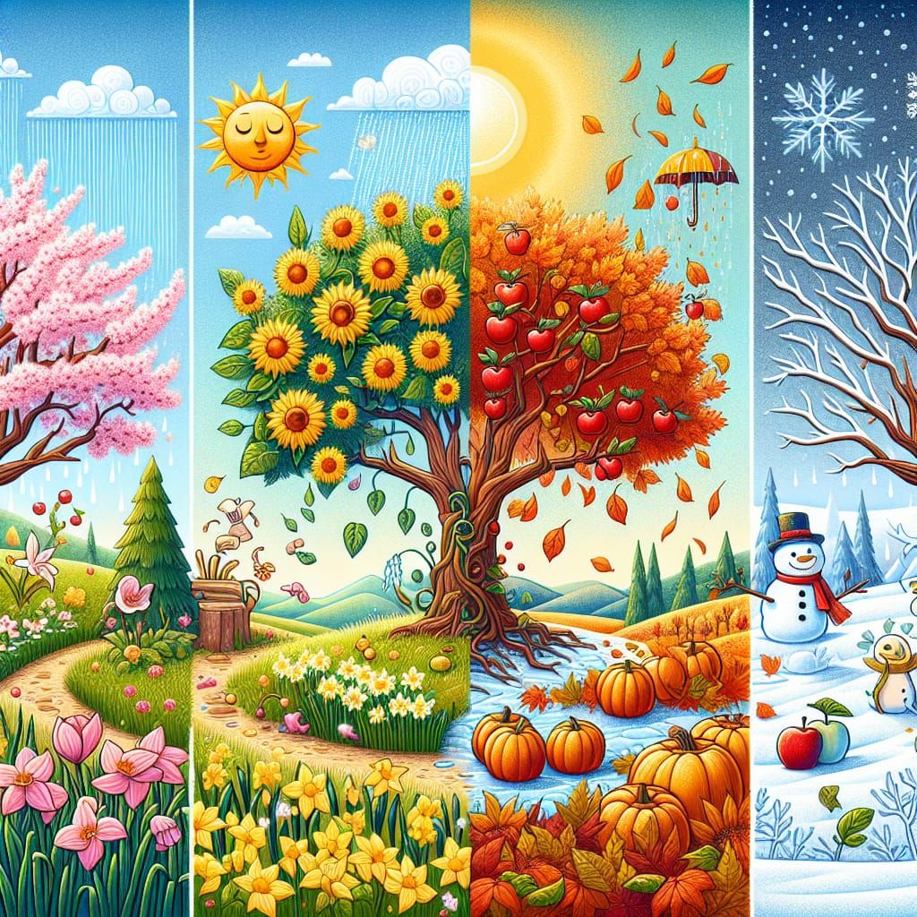 Whimsical Four Seasons Nature Scene
