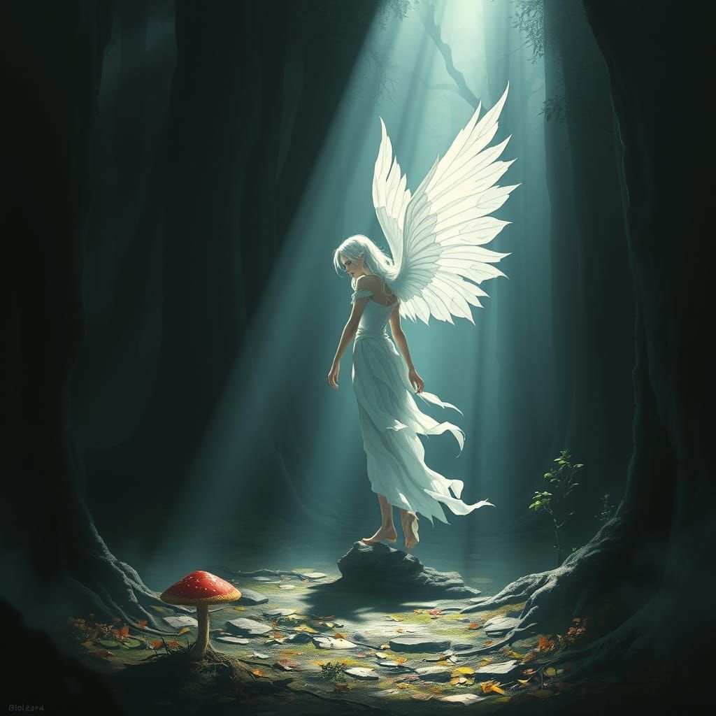 Elven Angel in Dark Forest Concept Art
