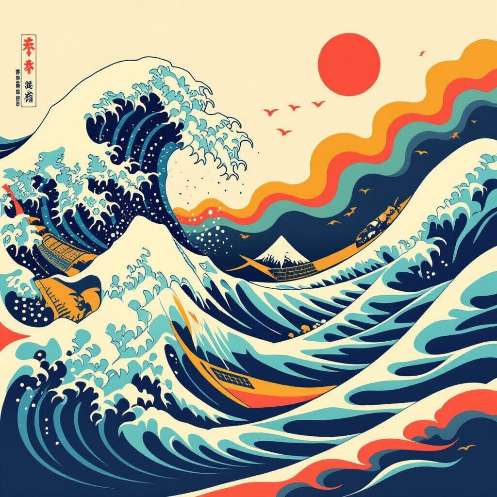 Japanese Wave Tattoo Designs in Ukiyo-e Style