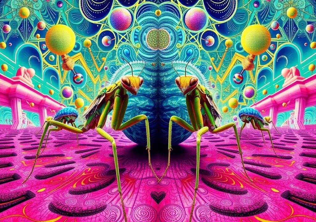 Mirrored Synthbrain in Fractal Dreamscape