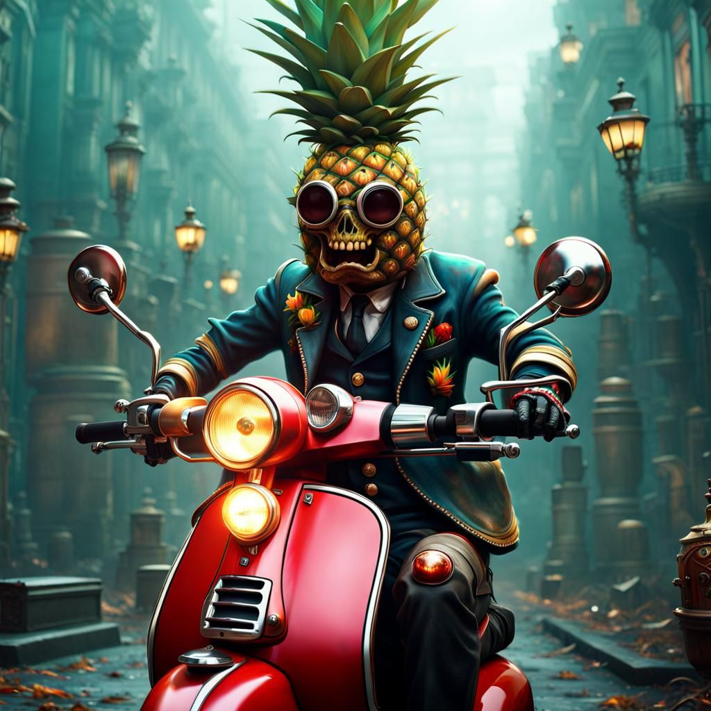 Pineapple Zombie Steampunk Vespa Rider