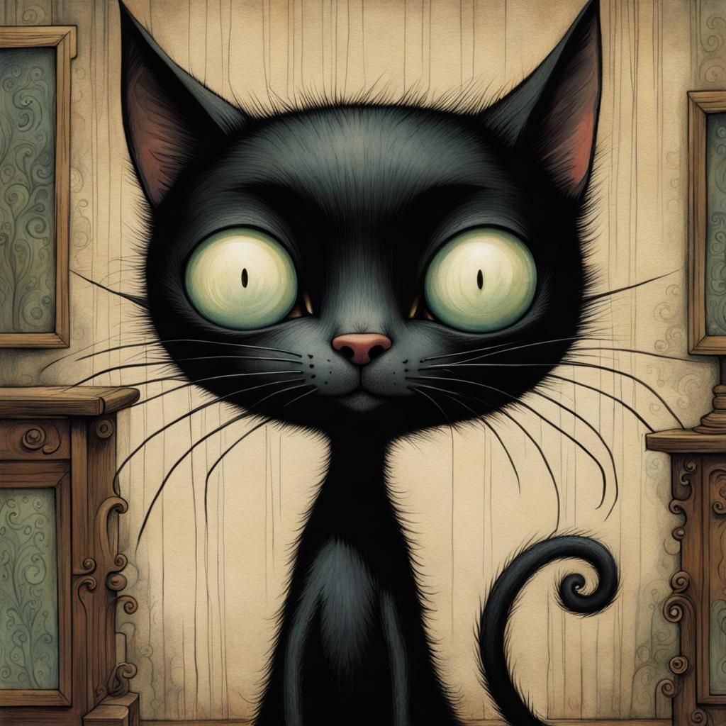 Creepy Cute Black Cat and Mouse