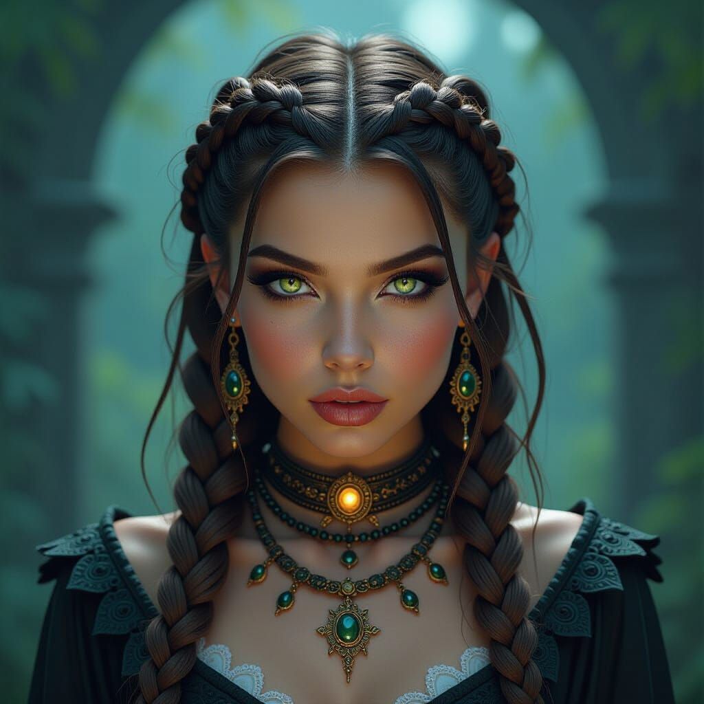 Witch flaunting unearthly glow in her eyes, long dirty blond...