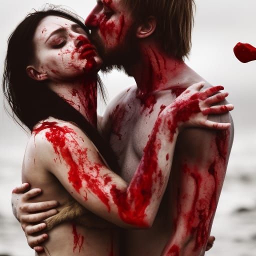 Bloody Viking Couple Embrace in Detailed 4K Photo
