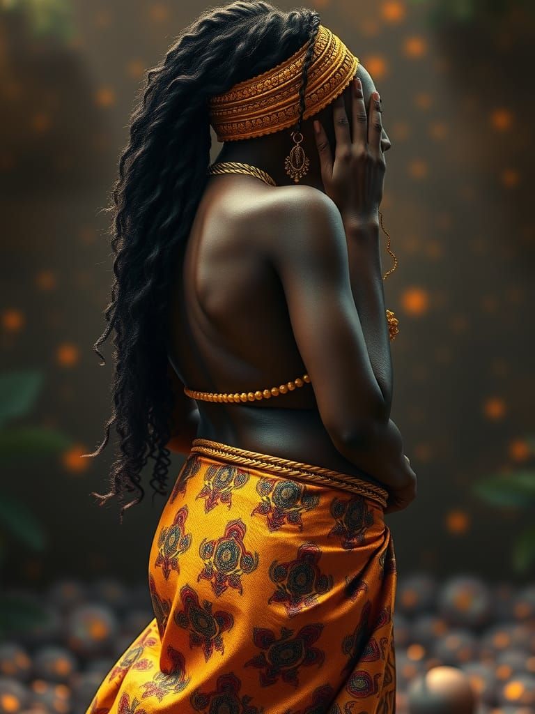 African Goddess Portrait in Surrealist Style