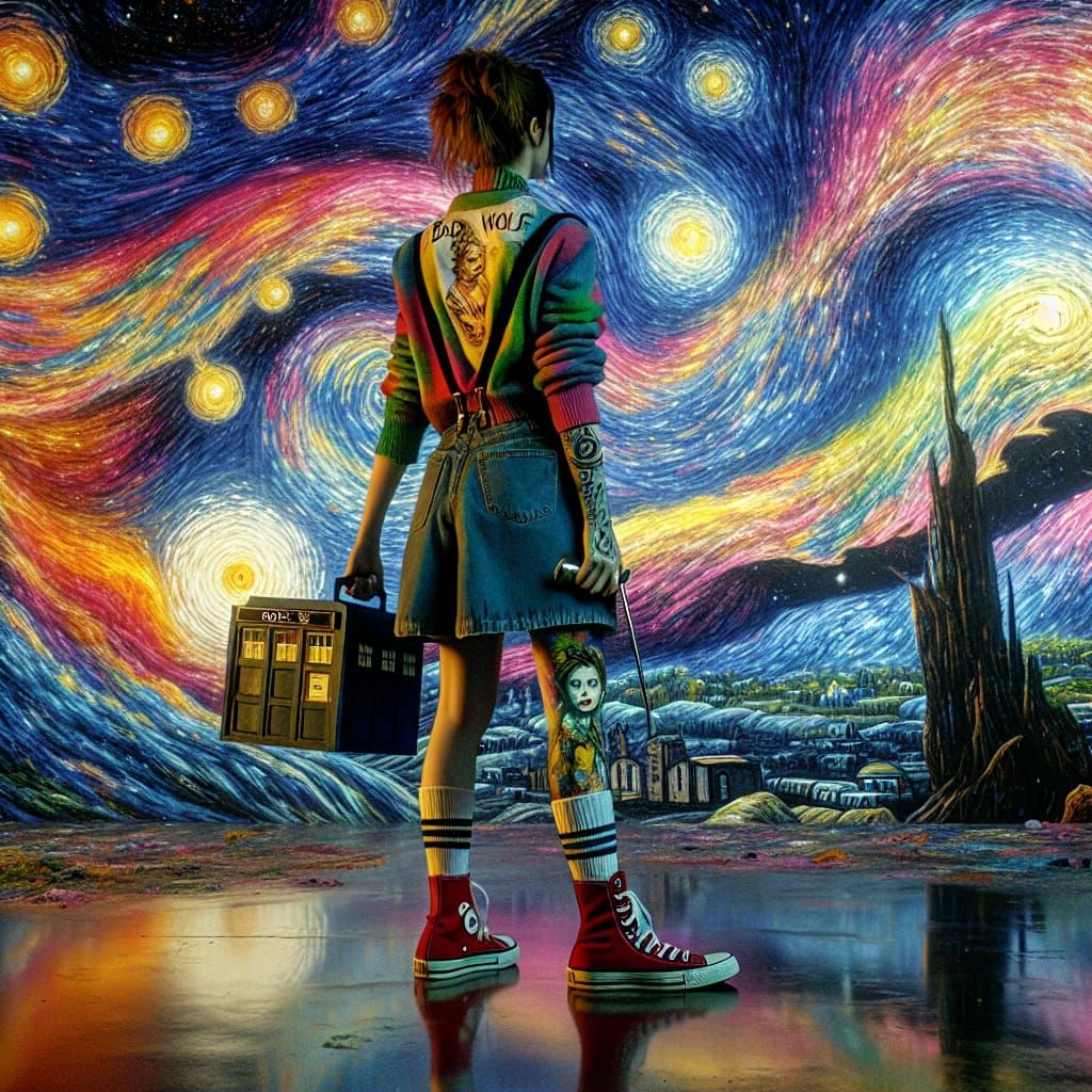 Time Traveler with Spirit Box in Cosmic Impressionism
