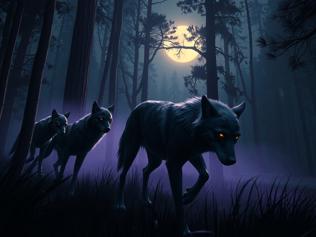 Eerie Wolf Pack in Mystical Forest Concept Art
