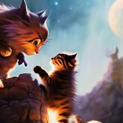 Fluffy Kitten and Dragon: Award-Winning Anime Art