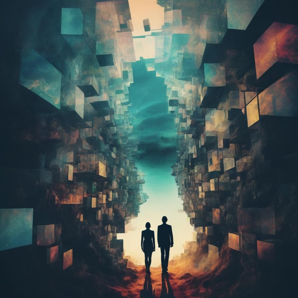 Surreal Cubist Dreamscape with Psychedelic Silhouettes