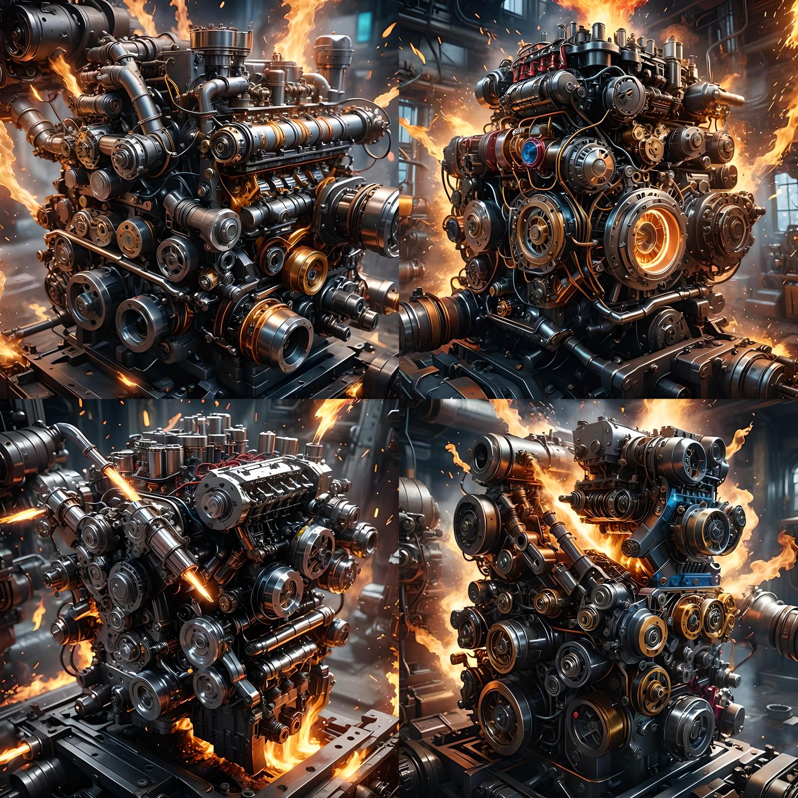 Colorful Combustion Engine Firing: Detailed Matte Painting