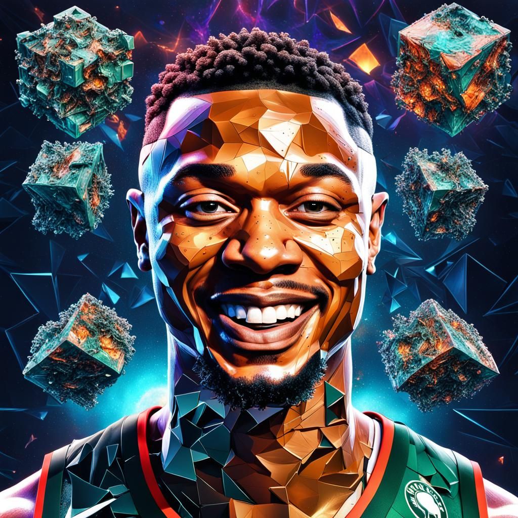 Damian Lillard Portrait with Cube Fragmentation