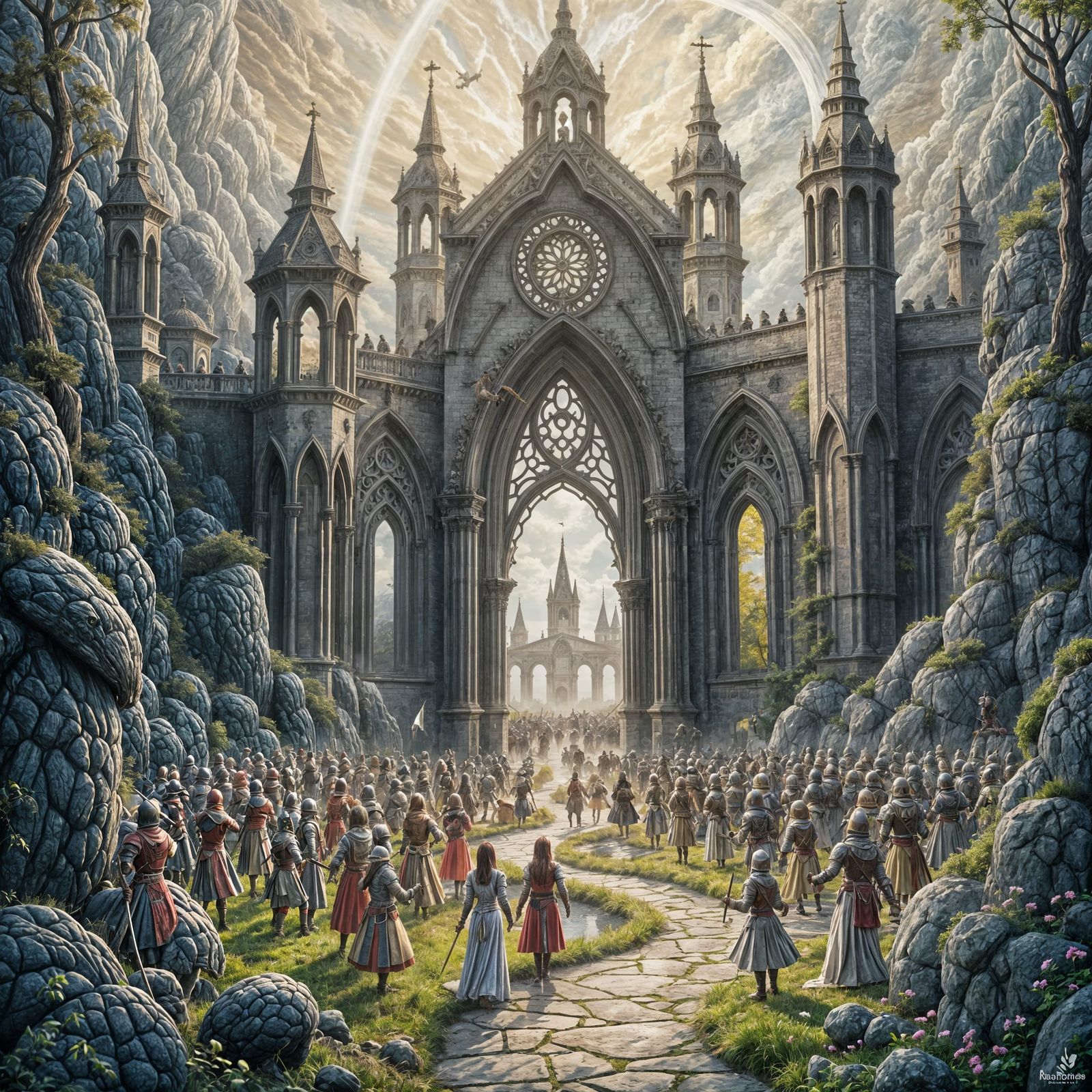 Whimsical Walled Entrance in a Fantastical Realm