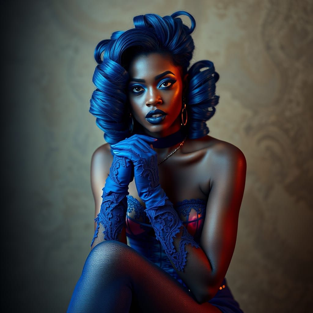 Androgynous Vampire in Blue: A Photorealistic Portrait