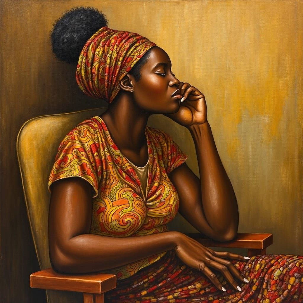 Contemplative Woman in Traditional African Attire