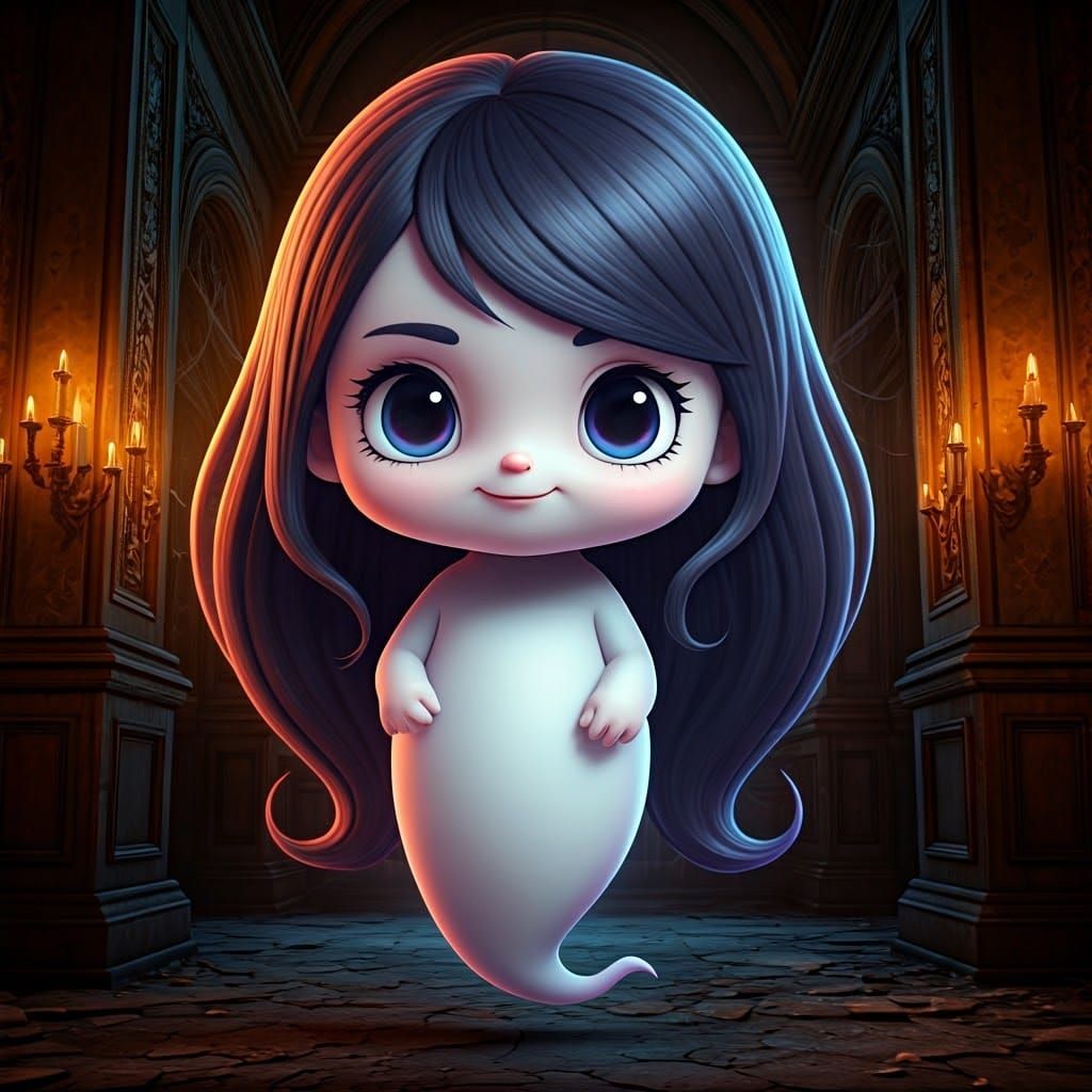 Cute Ghost Girl in Haunted Mansion, Pop Surrealism
