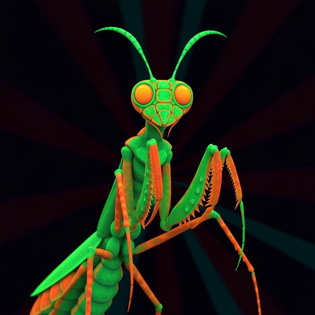 Neon Mantis Glows: Pixar-Style 3D Digital Art