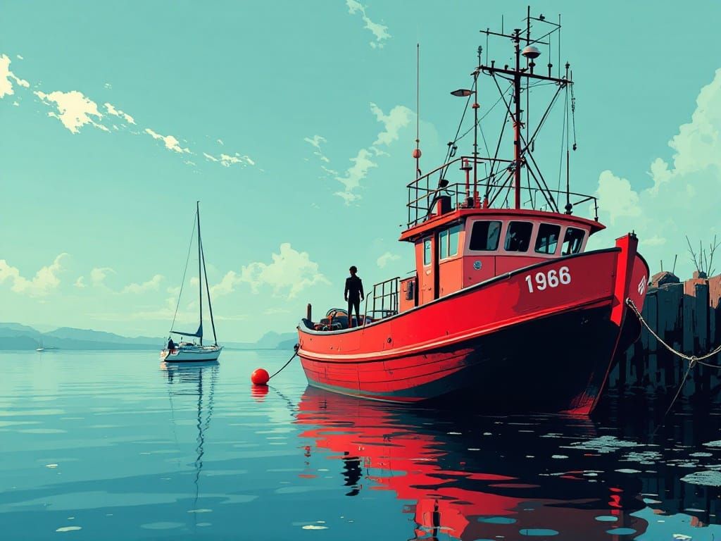 Dynamic Harbor Scene in a Fusion of Comic Book Styles