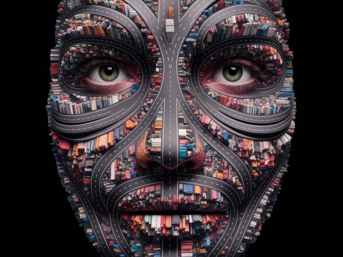 Surreal Cityscape Face: Abstract Digital Masterpiece