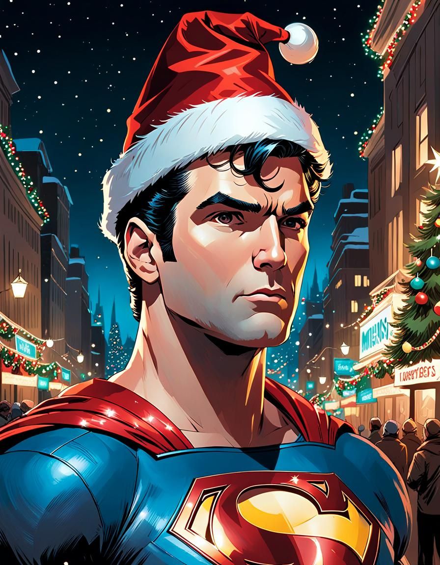 Superman Christmas Portrait in Comic Book Art