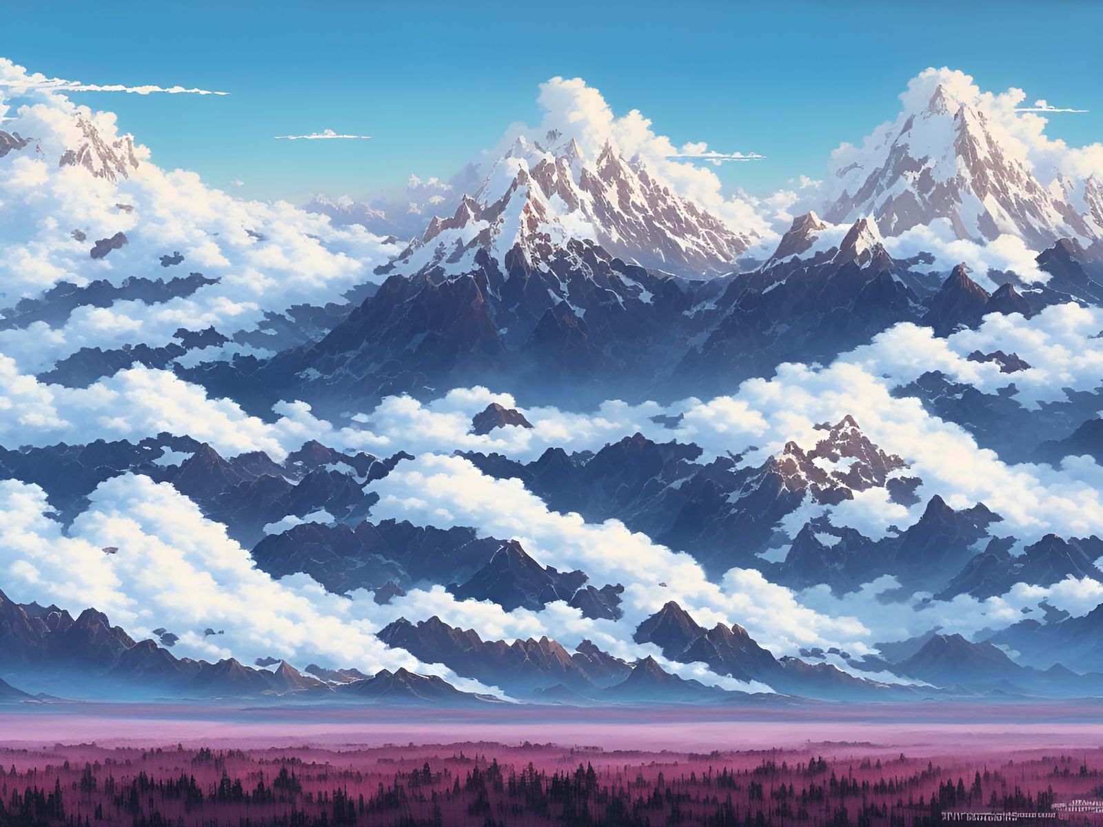 Snowy Mountain Peaks in Fog, Cinematic Landscape