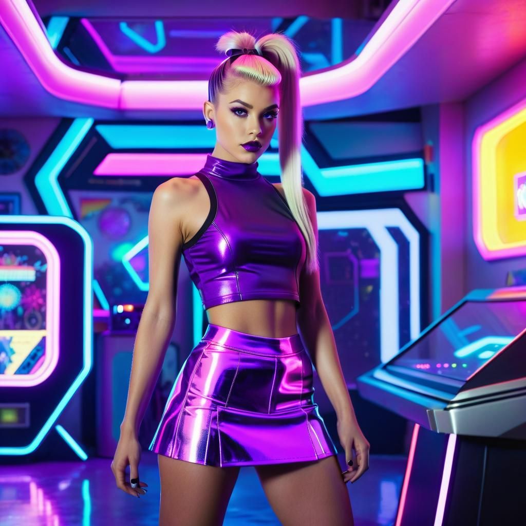 Teenage Girl in Retro-Futuristic Suburban Home